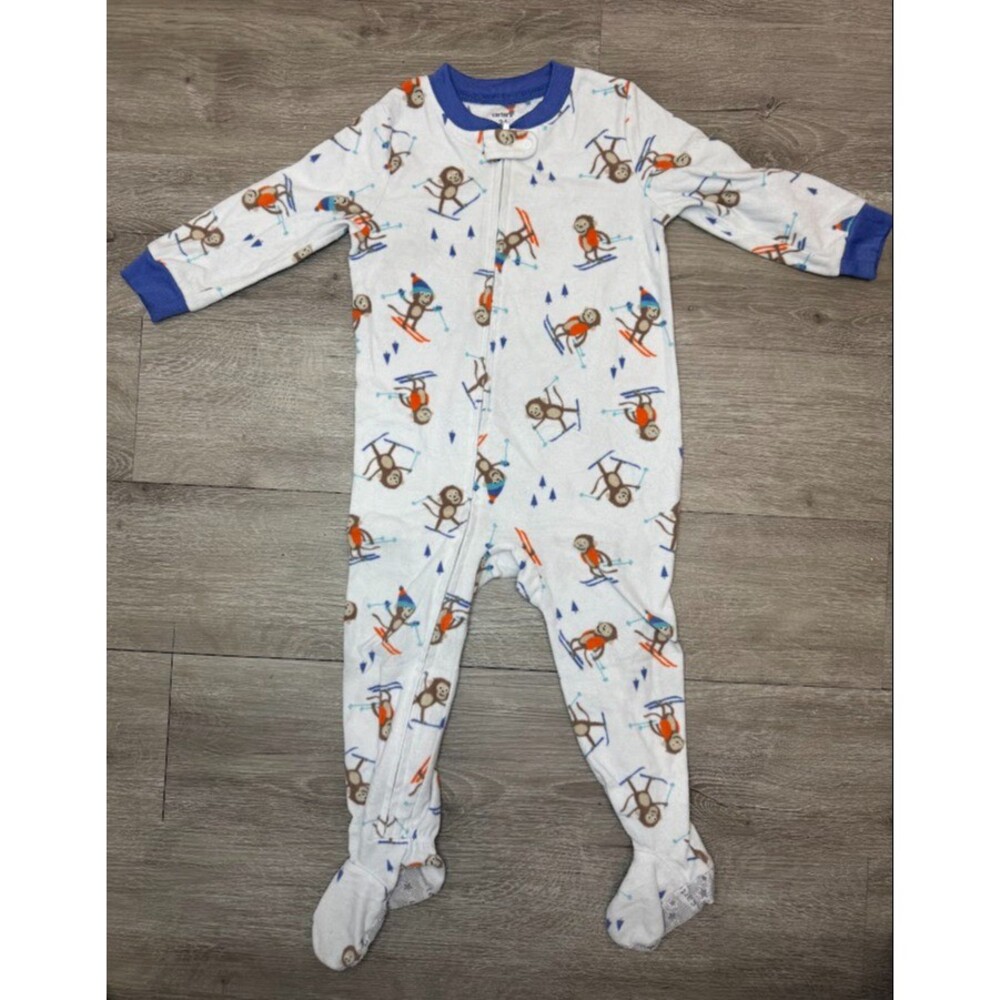 Carter’s Monkey Ski Footed Fleece Pajamas Sleeper 24M Winter Unisex